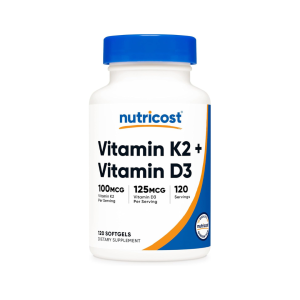 Nutricost Vitamin K2 (MK7) (100mcg) + Vitamin D3 (5000 IU) 120 Softgels - Gluten Free and Non-GMO