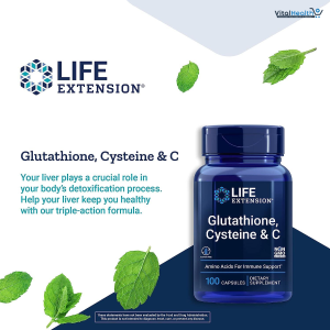 Life Extension Glutathione, Cysteine &amp; C, 500 mg of Vitamin C, Powerful antioxidant Supplement to Support Liver Health, Gluten-Free, Non-GMO, 100 Capsules