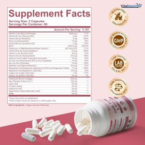 Hair Skin and Nails Vitamins with Biotin, Collagen &amp; Hyaluronic Acid, Supports Healthy Hair Growth, Strong Nails &amp; Glowing Skin, Biotin Supplement with Vitamins A, C, D3, E, B Complex &amp; Minerals