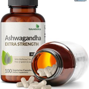Futurebiotics Ashwagandha Extra Strength Stress &amp; Mood Support with BioPerine - Non GMO Formula, 100 Vegetarian Capsules