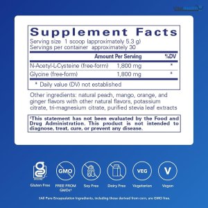 Pure Encapsulations NAC + Glycine Powder | Support for Glutathione Production, Immune Defense, and Detoxification | 5.6 Ounces | Natural Peach Ginger Flavor