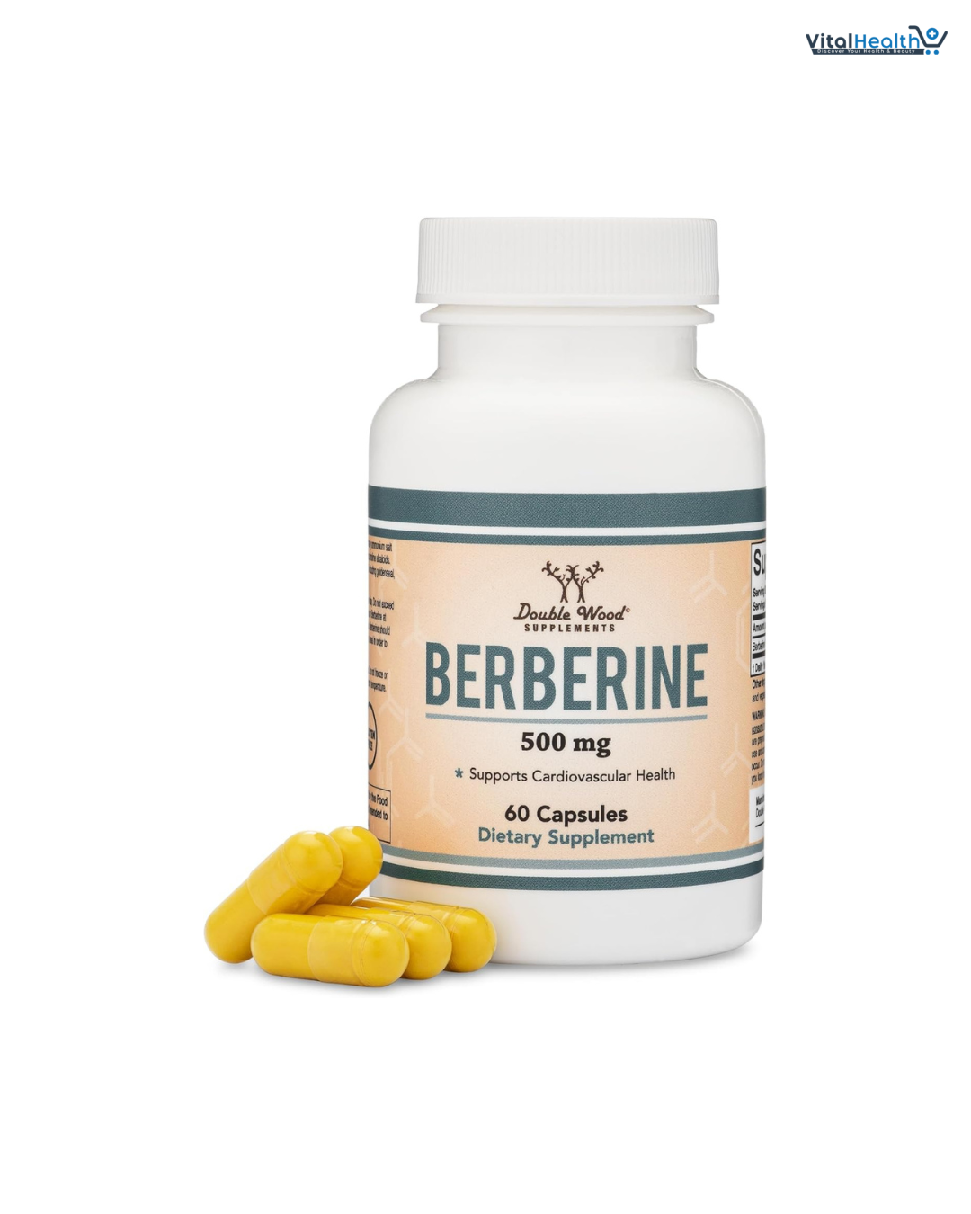 Berberine Supplement 500mg, 60 Capsules (Third Party Tested, Non-GMO, Gluten Free, Vegan Safe) AMPK Activator - Berberine HCL for Cardiovascular Health by Double Wood
