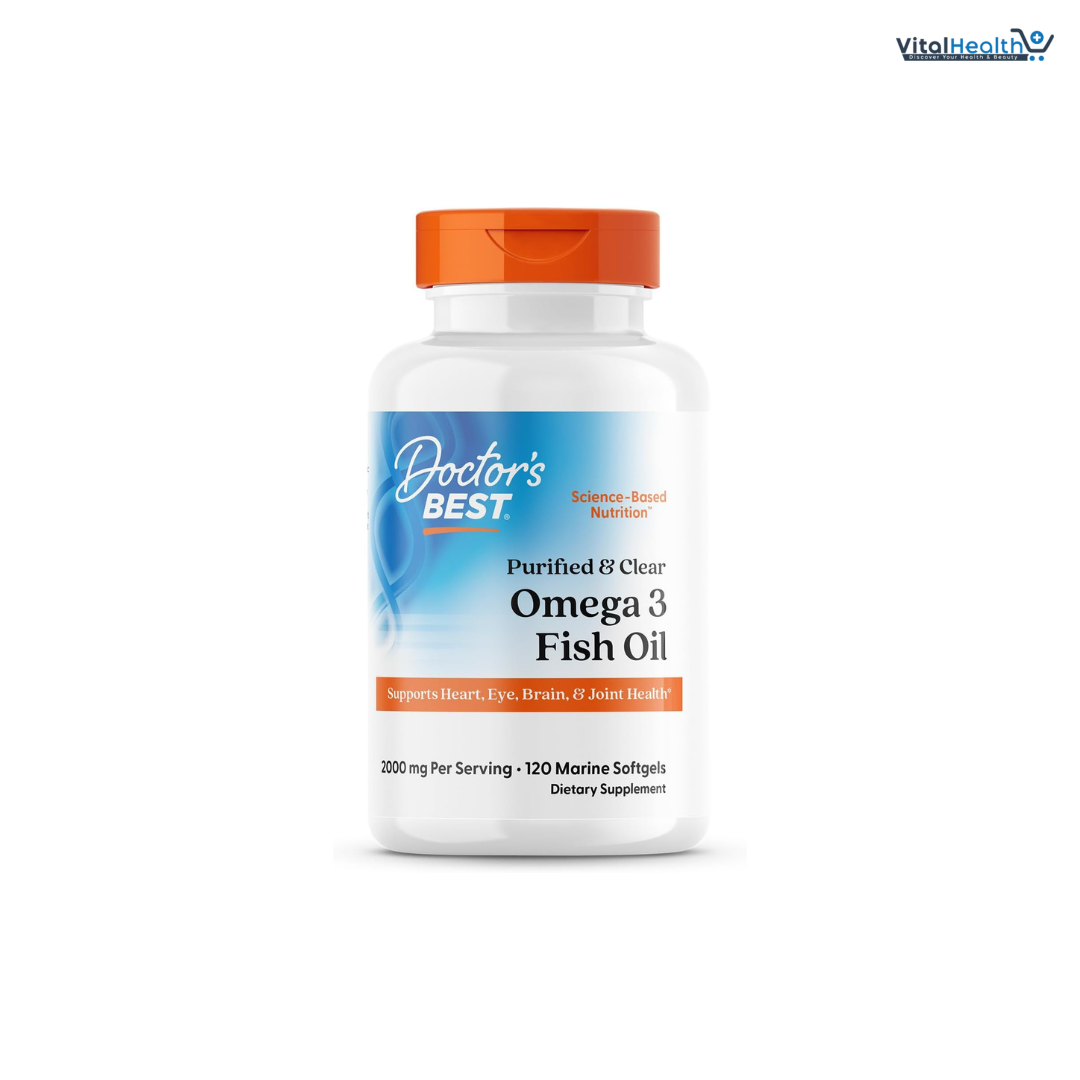 Doctors Best Purified & Clear Omega 3 Fish Oil with Goldenomega, Supports Heart, Eye, Brain, & Joint Health, Non-GMO, Gluten Free 120 Marine Softgels