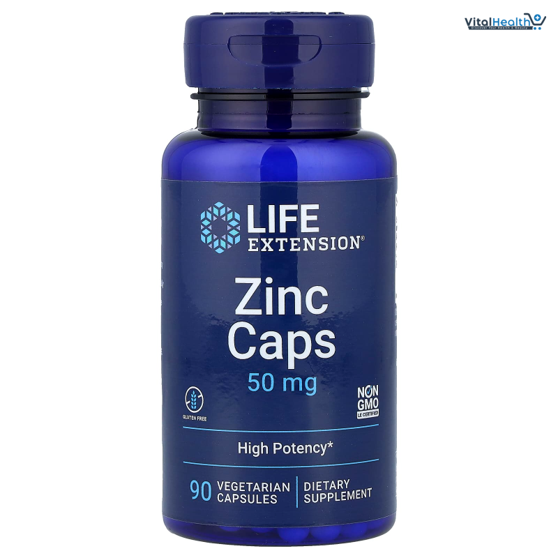 Life Extension Zinc Caps, zinc 50 mg, zinc Citrate, Support The Body's Immune defenses, Ultra-absorbable, Vegetarian, Non-GMO, Gluten-Free, 90 Vegetarian Capsules