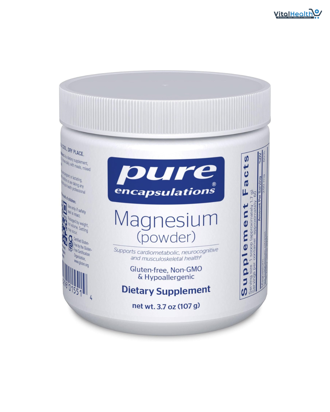 Pure Encapsulations Magnesium Powder)250mg - Bioavailable Magnesium Citrate Supplement - 107 Grams