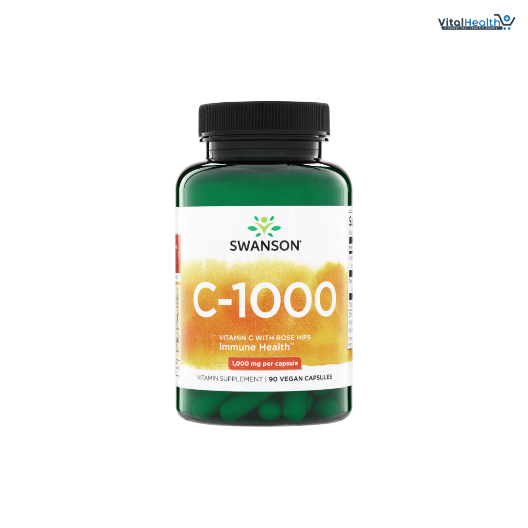 Swanson Vitamin C with Rose HIPS Immune System Support Skin Cardiovascular Health Antioxidant Supplement 1000 mg 250 Capsules (Caps)