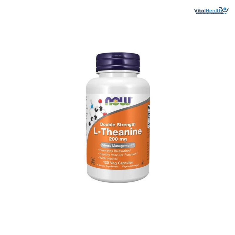 NOW Foods L-Theanine, Double Strength 200 mg Per Cap - 180 Veg Capsules - Enhanced with 100mg Inositol - Vegetarian, Non-GMO