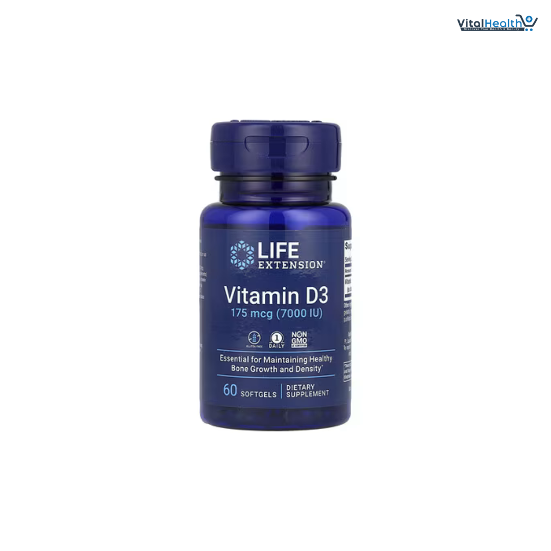 Life Extension Vitamin D3 175 mcg (7000 IU), Immune System Support, Bone Health, Brain Performance, Gluten-Free, Non-GMO, Once Daily, Two-Month Supply, 60 softgels