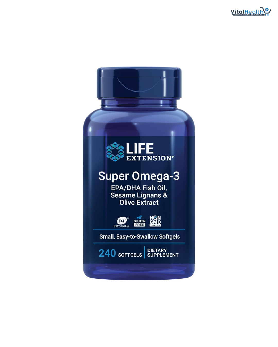 Life Extension Super Omega-3 EPA/DHA Fish Oil, Sesame Lignans & Olive Extract – Heart Health, Brain Health, Inflammation Health Support, Gluten-Free, Easy to Swallow, Non-GMO, 240 Softgels