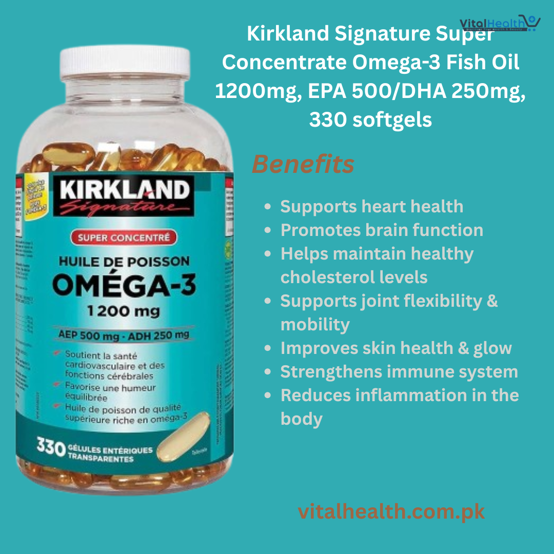 Kirkland Signature Super Concentrate Omega-3 Fish Oil 1200mg, EPA 500/DHA 250mg, 330 Clear enteric softgels