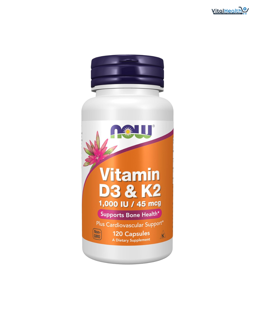 NOW Supplements, Vitamin D-3 & K-2, 1,000 IU/45 mcg,Plus Cardiovascular Support, Supports Bone Health, 120 veg Capsules