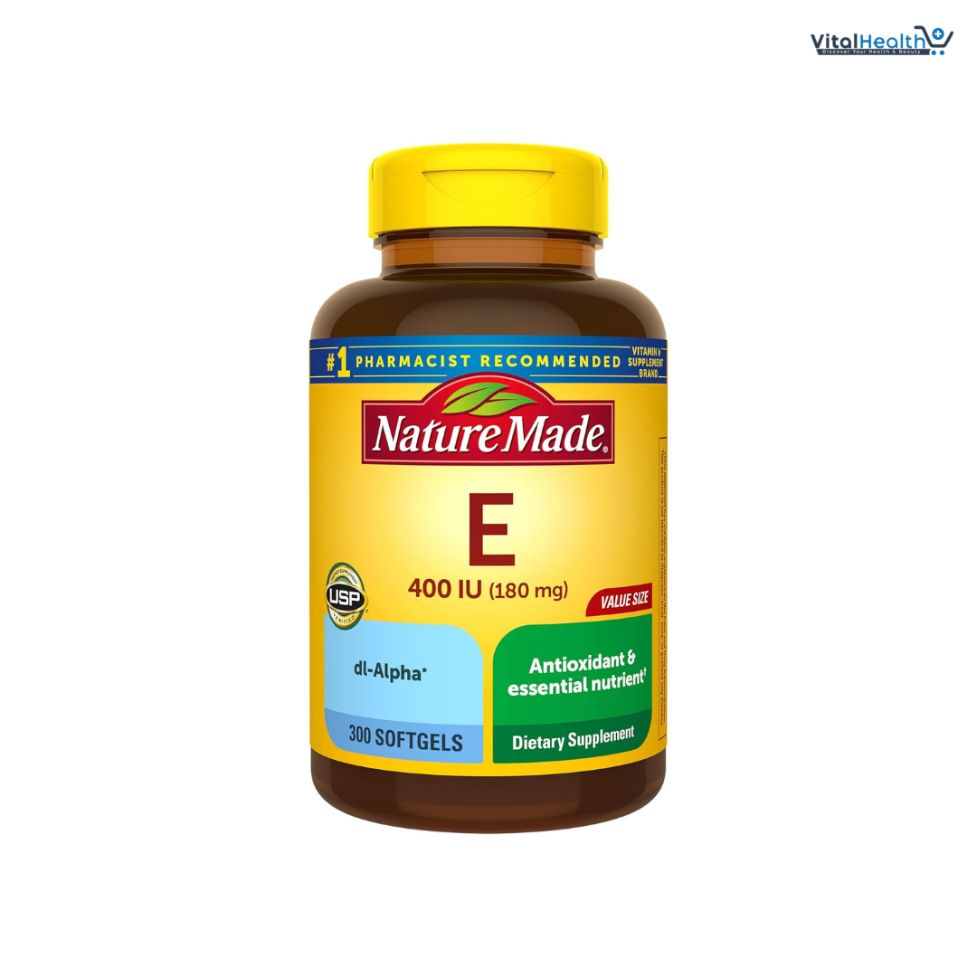 Nature Made Vitamin E 180 mg (400 IU) dl-Alpha, Dietary Supplement for Antioxidant Support, 300 Softgels, 300 Day Supply