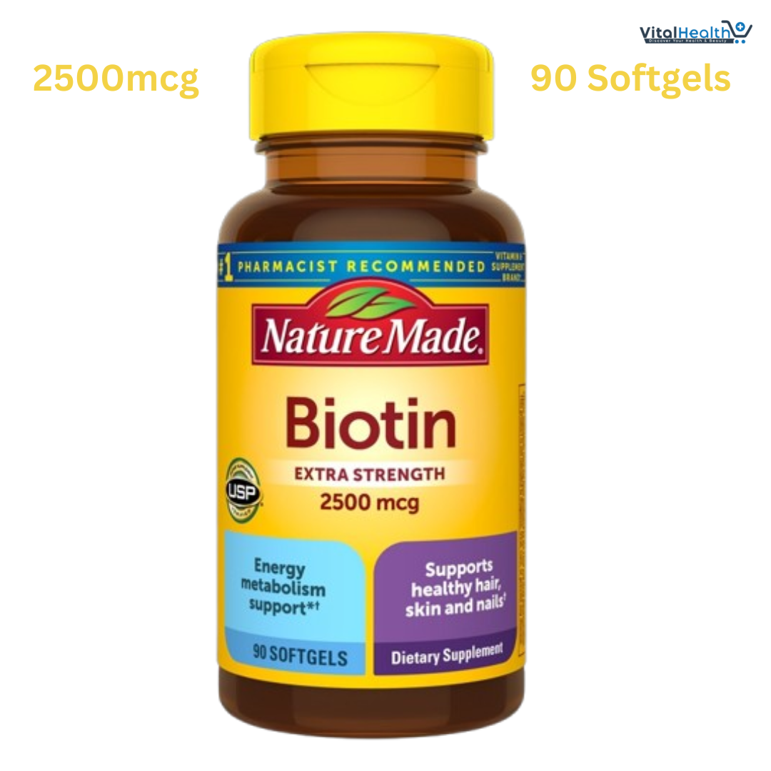 Nature Made Maximum Strength Biotin 2500 mcg, Dietary Supplement may help support Healthy Hair, Skin & Nails, 120 Softgels