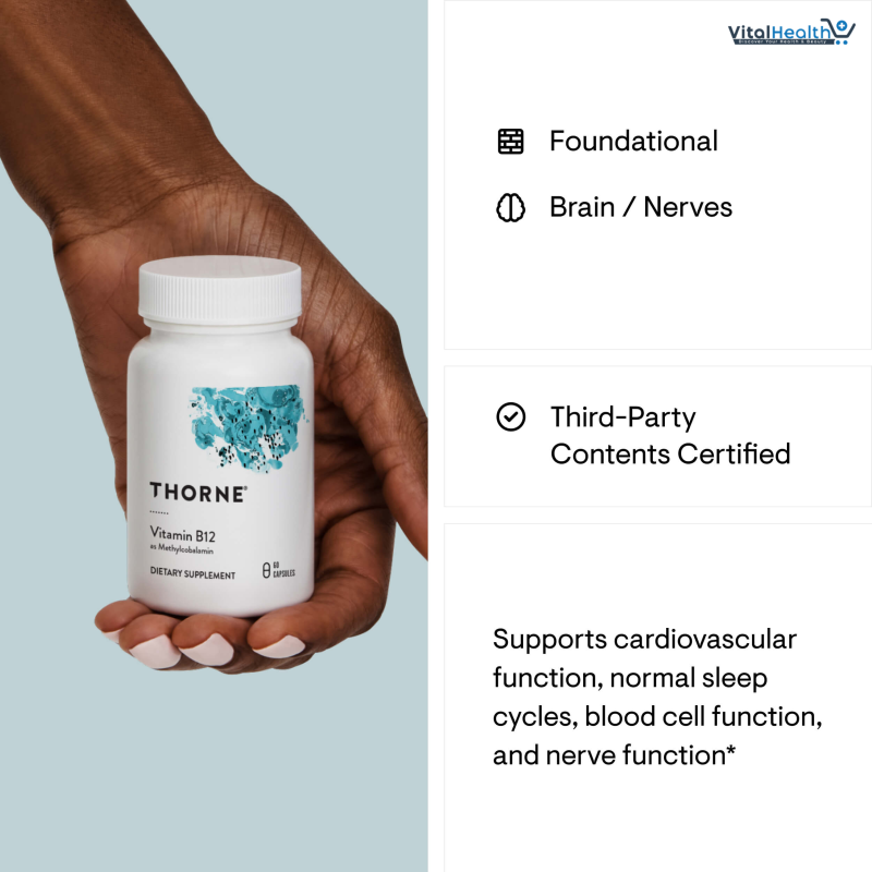 THORNE - Vitamin B12 - as Methylcobalamin - Supports Heart & Nerve Health, Blood Cell Function, Healthy Sleep & Methylation - Gluten, Dairy & Soy-Free - 60 Servings