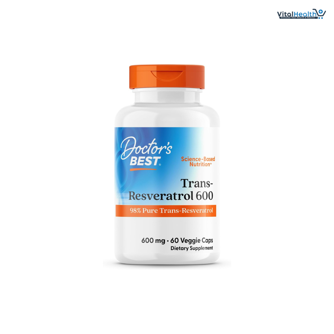 Doctors Best Trans- Resveratrol 600, 98% Pure Trans-Resveratro, Non-GMO, Gluten Free, Soy Free, Vegan 60 Veggie Caps