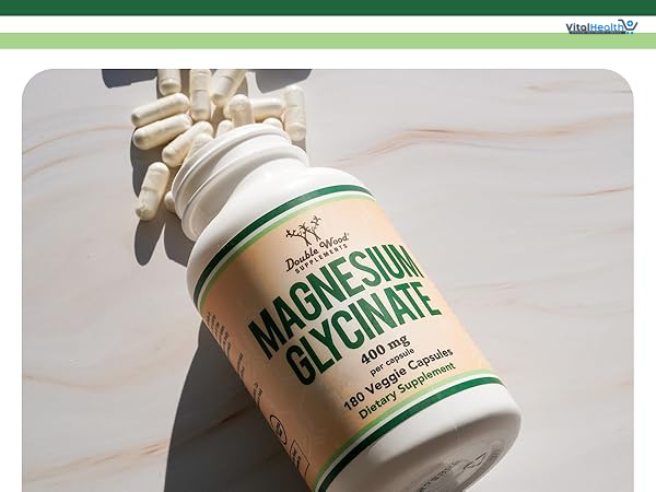 Double Wood Magnesium Glycinate 400mg 180 Capsules | Sleep, Muscle, & Heart Support