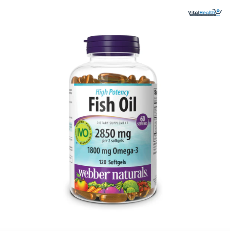 Webber Naturals Fish Oil 2850 mg, High Potency, 1,800 mg Omega-3  No Fishy Aftertaste, Ultra-Purified, Supports Heart, Cognitive, and Joint Health