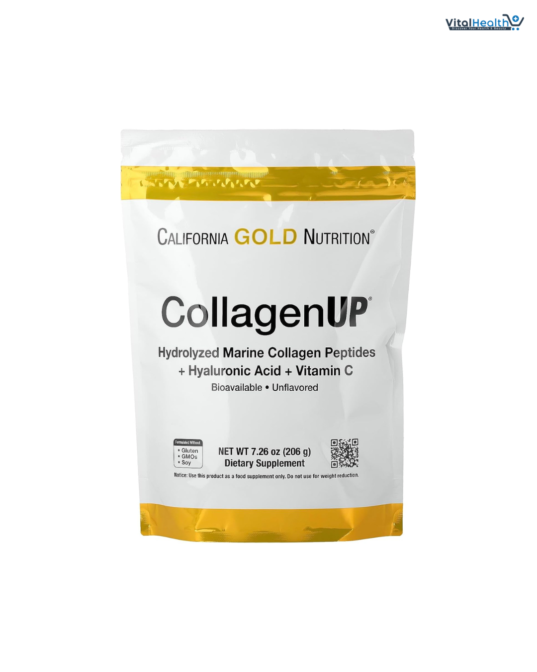 California Gold Nutrition CollagenUP®, Hydrolyzed Marine Collagen Peptides with Hyaluronic Acid and Vitamin C, Unflavored, 7.26 oz (206 g)