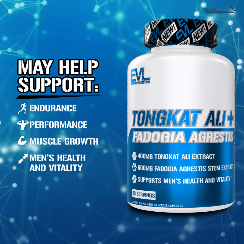 Evlution Nutrition Tongkat Ali + Fadogia Agrestis - Men’s Health + Vitality Support - 400mg Tongkat Ali + 600mg Fadogia Agrestis Stem Extract - Workout Supplement - Vegetarian Capsules - 30 Servings