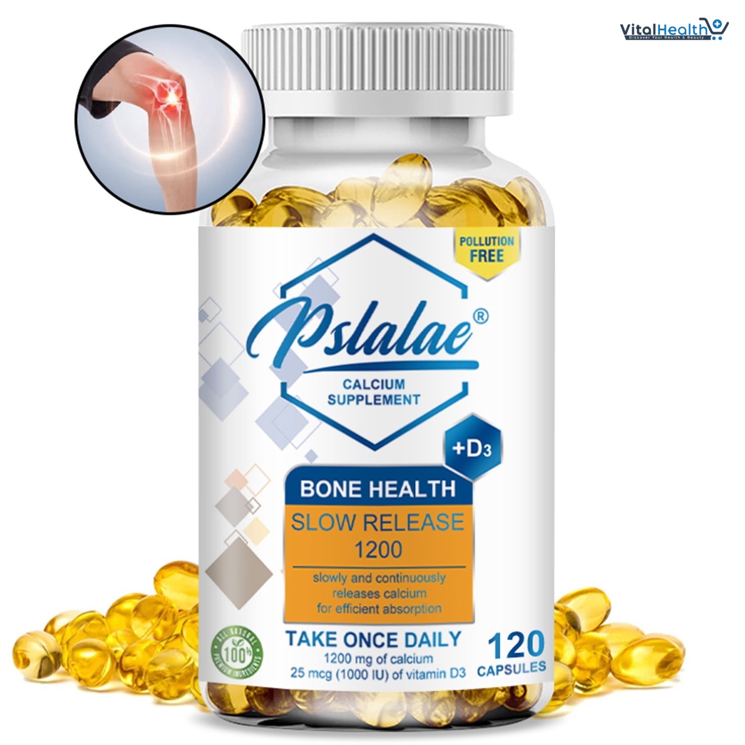 Pslalae 1200 Mg Calcium Citrate and Calcium Carbonate Blend with 1000 IU Vitamin D3, Bone Health Supplement for Adults