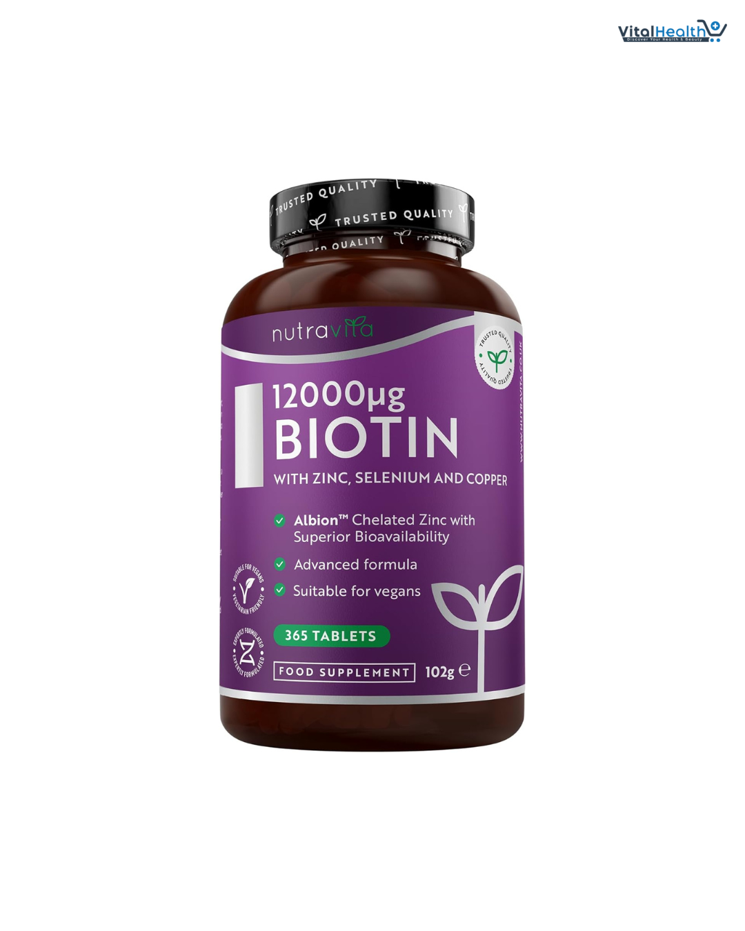 Biotin Hair Growth Supplement 12,000mcg with Zinc, Selenium & Copper - Full Year Supply 365 Vegan High Strength Biotin Tablets