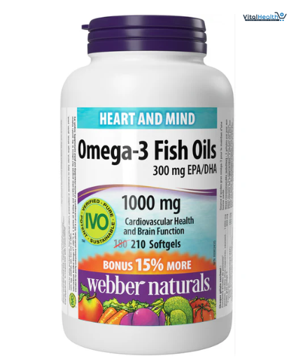 Webber Naturals Omega-3 Fish Oil 1000mg 210 Softgels Supports Heart, Cognitive, and Joint Health