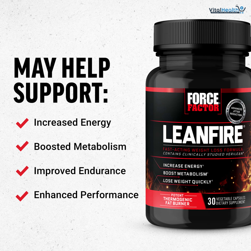Force Factor LeanFire, Pre Workout Energy Pills with Green Tea Extract & Caffeine for Energy, Metabolism, Weight Loss & Lean Muscle, 30 Capsules
