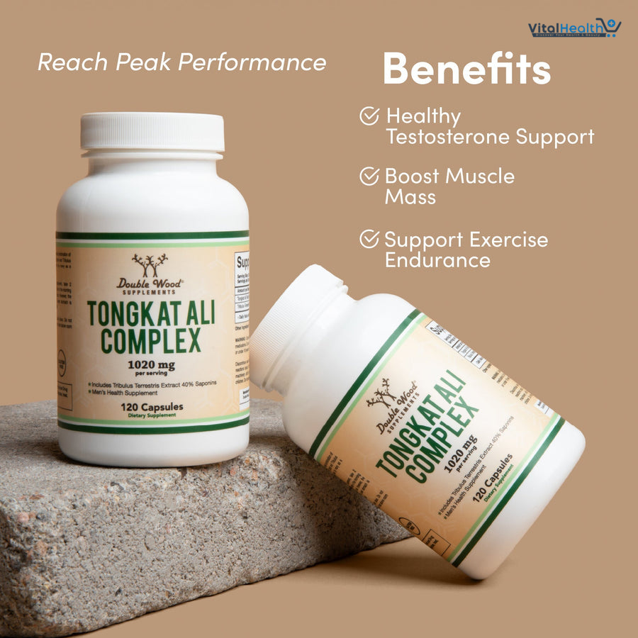 Tongkat Ali Extract 200 to 1 for Men (Longjack) Eurycoma Longifolia, 1000mg per Serving, 120 Capsules - Men's Health Support with 20mg Tribulus Terrestris (Third Party Tested) by Double Wood