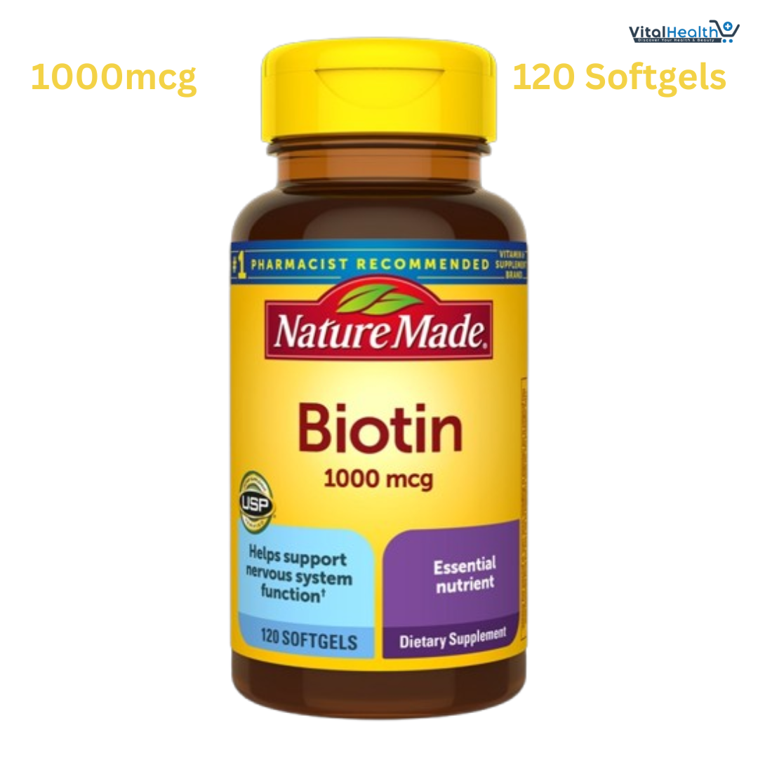 Nature Made Maximum Strength Biotin 1000 mcg, Dietary Supplement may help support Healthy Hair, Skin & Nails, 120 Softgels