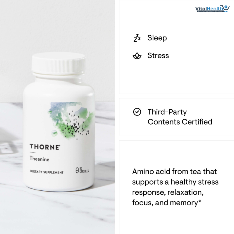 THORNE - Theanine - 200mg of L-Theanine - Support a Healthy Stress Response, Relaxation, and Focus - Increases Brain Alpha-Wave Production* - 90 Capsules