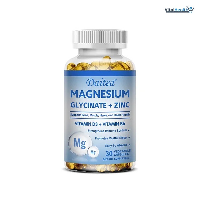 Daitea Magnesium Glycinate + Zinc Vitamin D3 + Vitamin B6 Capsules to Support Bone Muscles & Heart Health