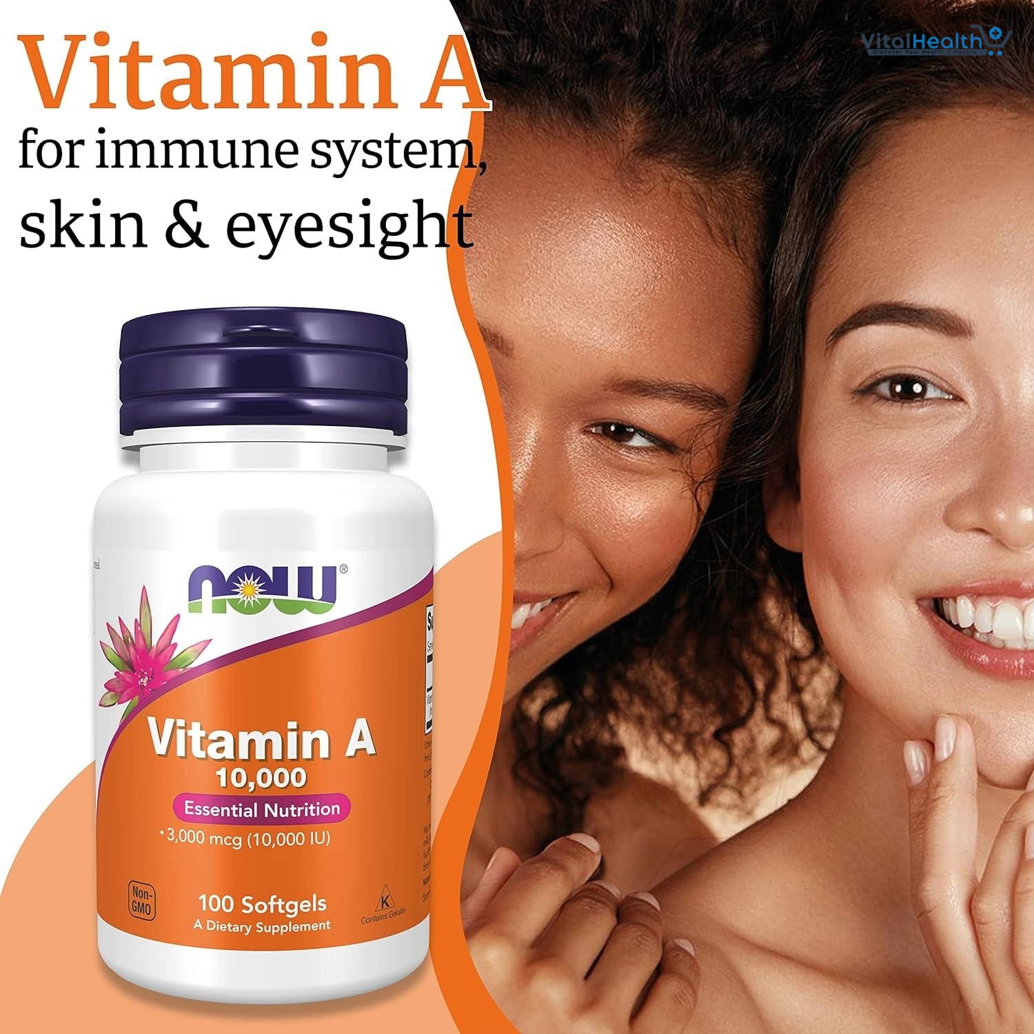 NOW Supplements, Vitamin A 10,000 IU, Eye Health, Essential Nutrition, 100 Softgels