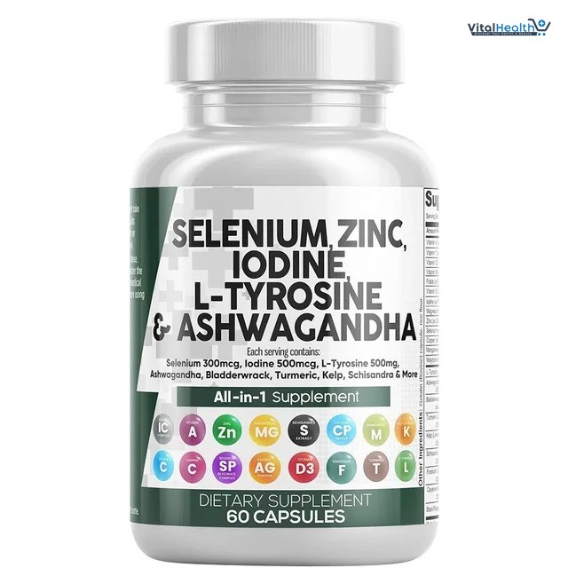 Selenium Zinc & Iodine Capsules Thyroid Support Supplement for Men and Women