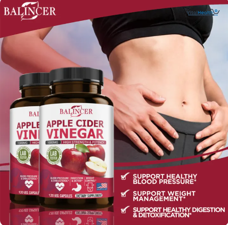 Balincer Organic Apple Cider Vinegar Capsules 120_ Support Healthy Metabolism, Promote Healthy Digestion, Weight Loss Supplement