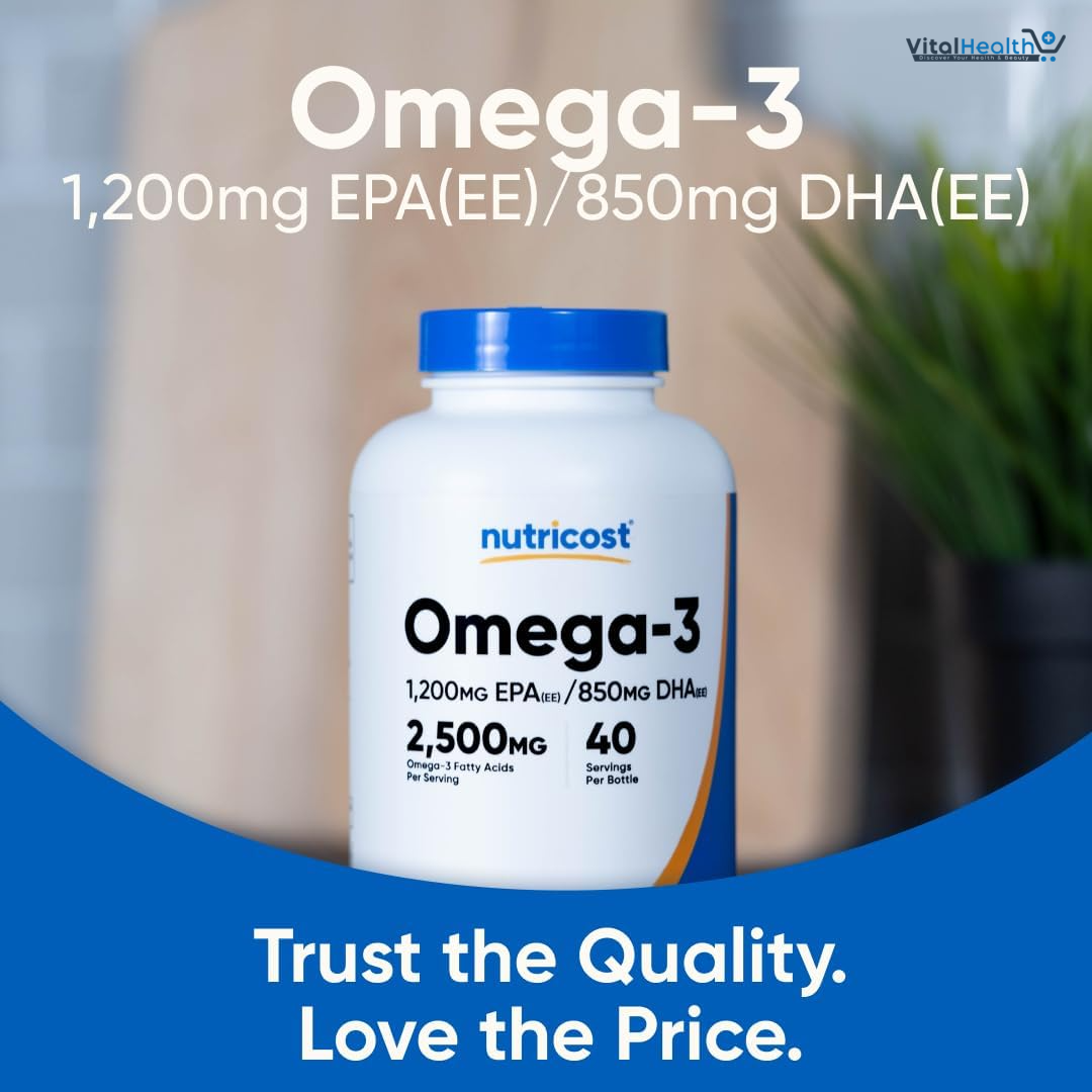 Nutricost Omega 3 Fish Oil - 2500MG, 120 Softgels (40 Serv) - Fish Oil, Wild Caught! 1200mg EPA 850mg DHA - Non-GMO, Gluten Free