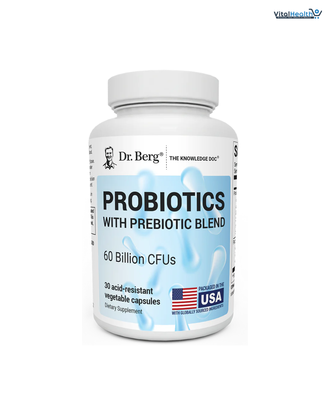 Dr. Berg Probiotic Supplement (60 Billion CFUs) - Helps Ease Occasional Constipation, Diarrhea, Gas & Bloating* - Pre and Probiotics for Digestive Health - 30 Probiotic Capsules