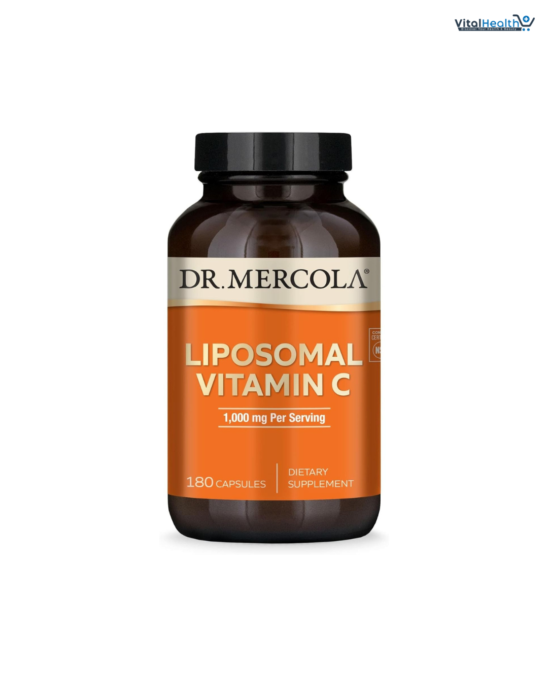 Dr. Mercola Liposomal Vitamin C - Brain, Heart, Eye & Immune Support - Provides 1,000 mg of Bioavailable Vitamin C - Non-GMO, Gluten-Free & Soy-Free - 180 Capsules (90 Servings)
