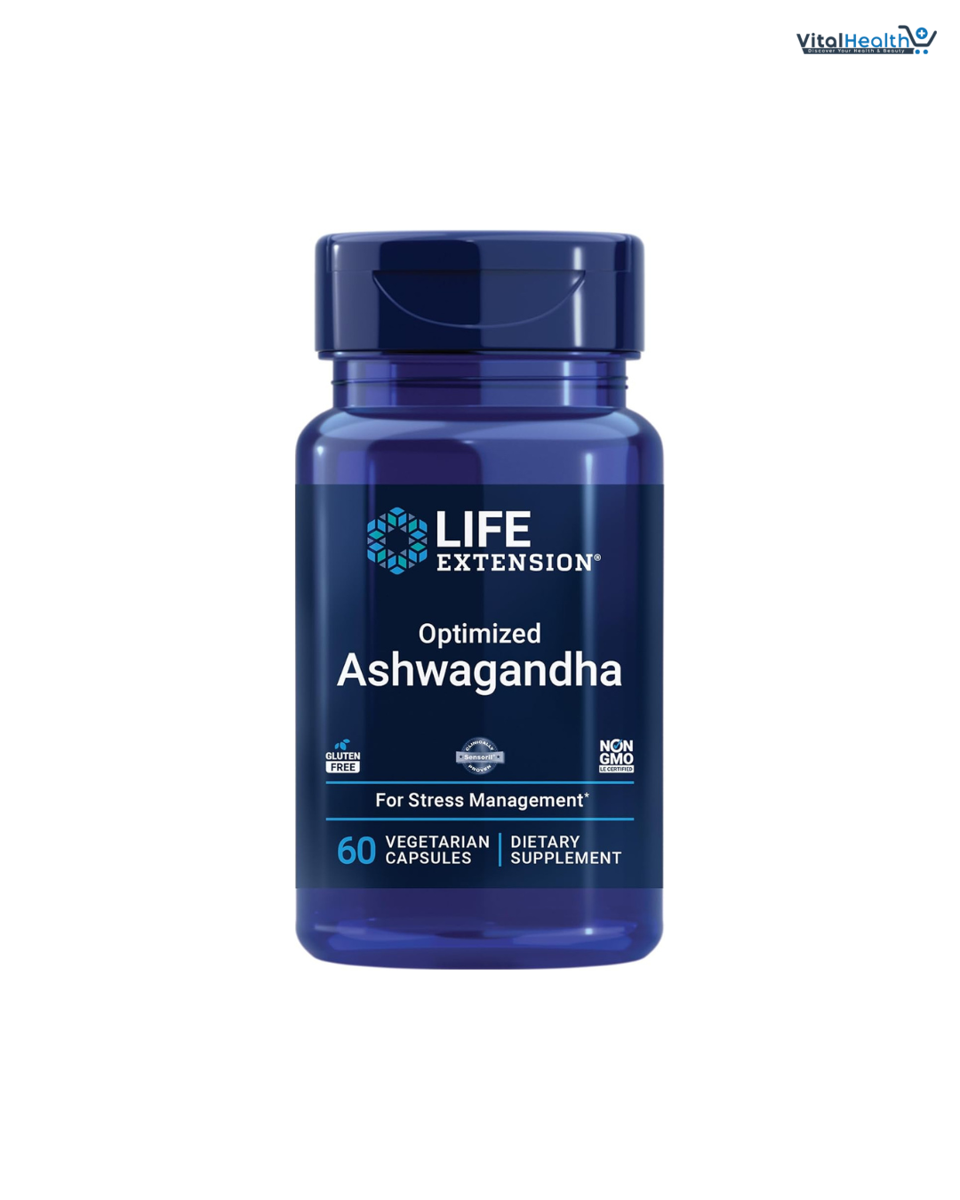 Life Extension Optimized Ashwagandha - Stress Management Supplement for a Healthy Stress Response, Focus, Memory, Stress Relief - Vegetarian, Gluten-Free, Non-GMO, 60 Capsules