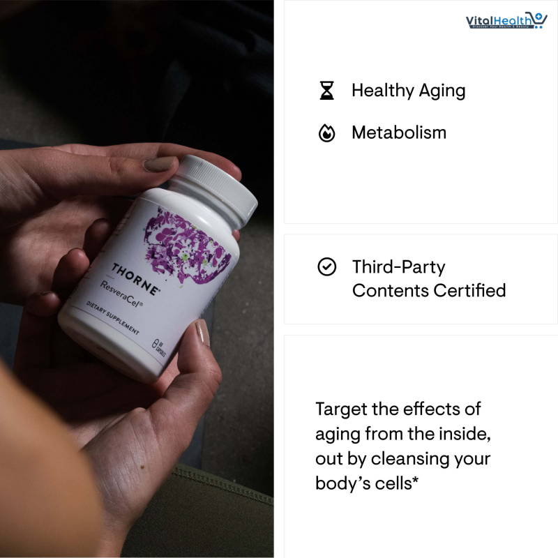 THORNE - ResveraCel - Nicotinamide Riboside with Quercetin Phytosome & Resveratrol - Support Healthy Aging, Methylation, Cellular Energy Production & Metabolism* - 30 Servings