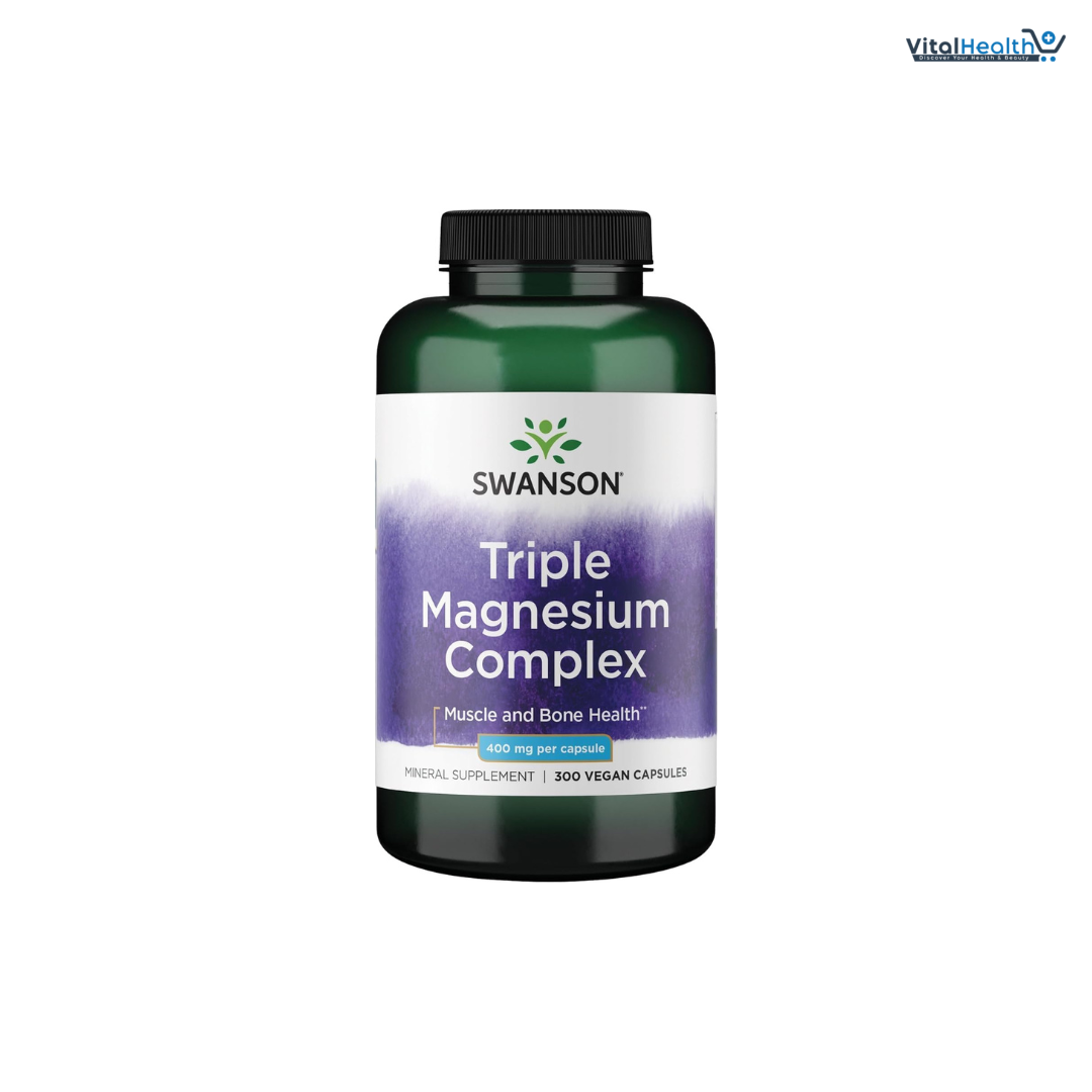 Swanson Triple Magnesium Complex - 400mg Supplement for Optimal Bone Health and Absorption - Citrate, Oxide, and Aspartate - Triple Magnesium Supplement (300 Capsules)