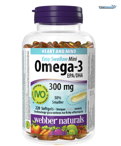Webber Naturals Omega-3 Fish Oil 300mg 220 Softgels Supports Heart, Cognitive, and Joint Health