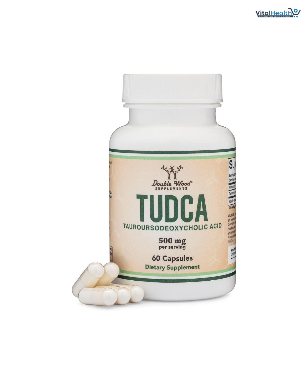 TUDCA Bile Salts Liver Support Supplement, 500mg Servings, Liver and Gallbladder Cleanse Supplement (60 Capsules, 250mg) Genuine Bile Acid TUDCA with Strong Bitter Taste by Double Wood