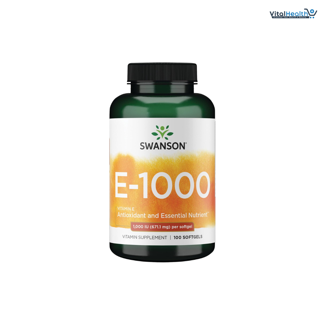 Swanson Vitamin E - Natural Vitamin Supplement Promoting Cardiovascular Health - Natural Formula Delivering Essential D-Alpha Tocopherols - (100 Softgels, 1000 IU Each)