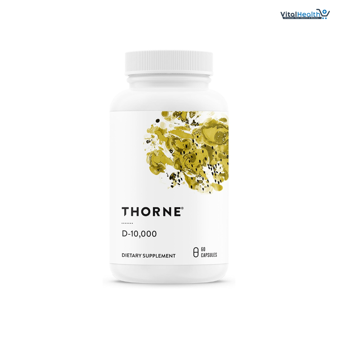 THORNE D-10,000 IU - Vitamin D3 Supplement - Supports Healthy Bones, Teeth, Muscles, Cardiovascular & Immune Function - Gluten, Dairy & Soy-Free - 10,000 IU - 60 Servings