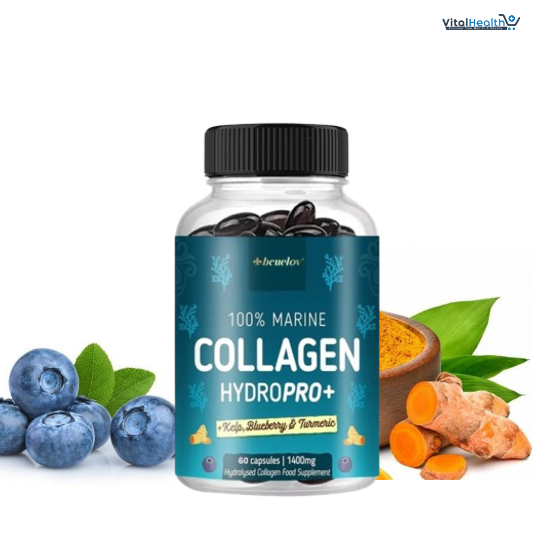 Bcuelov Marine Collagen Capsules With Kelp, Blueberry & Turmeric, Vitamins & Minerals Strengthen Immune System