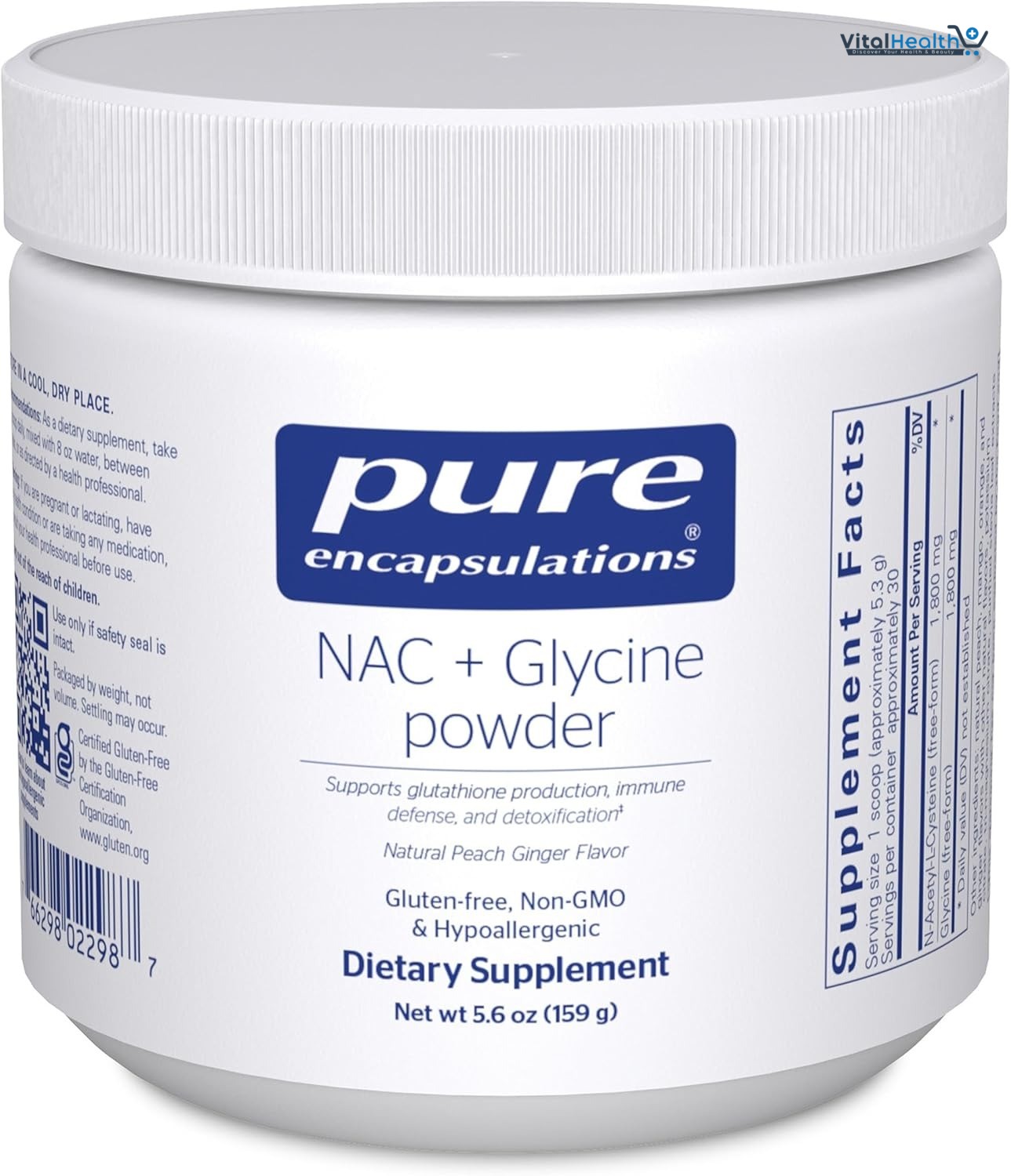 Pure Encapsulations NAC + Glycine Powder | Support for Glutathione Production, Immune Defense, and Detoxification | 5.6 Ounces | Natural Peach Ginger Flavor