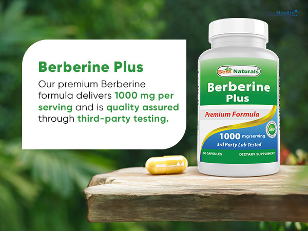 Best Naturals Berberine Plus 1000mg per Serving, (Non-GMO) 60 Capsules - Contains Berberine HCL 1000mg, Vitamin C 120mg & Zinc Gluconate 30 mg