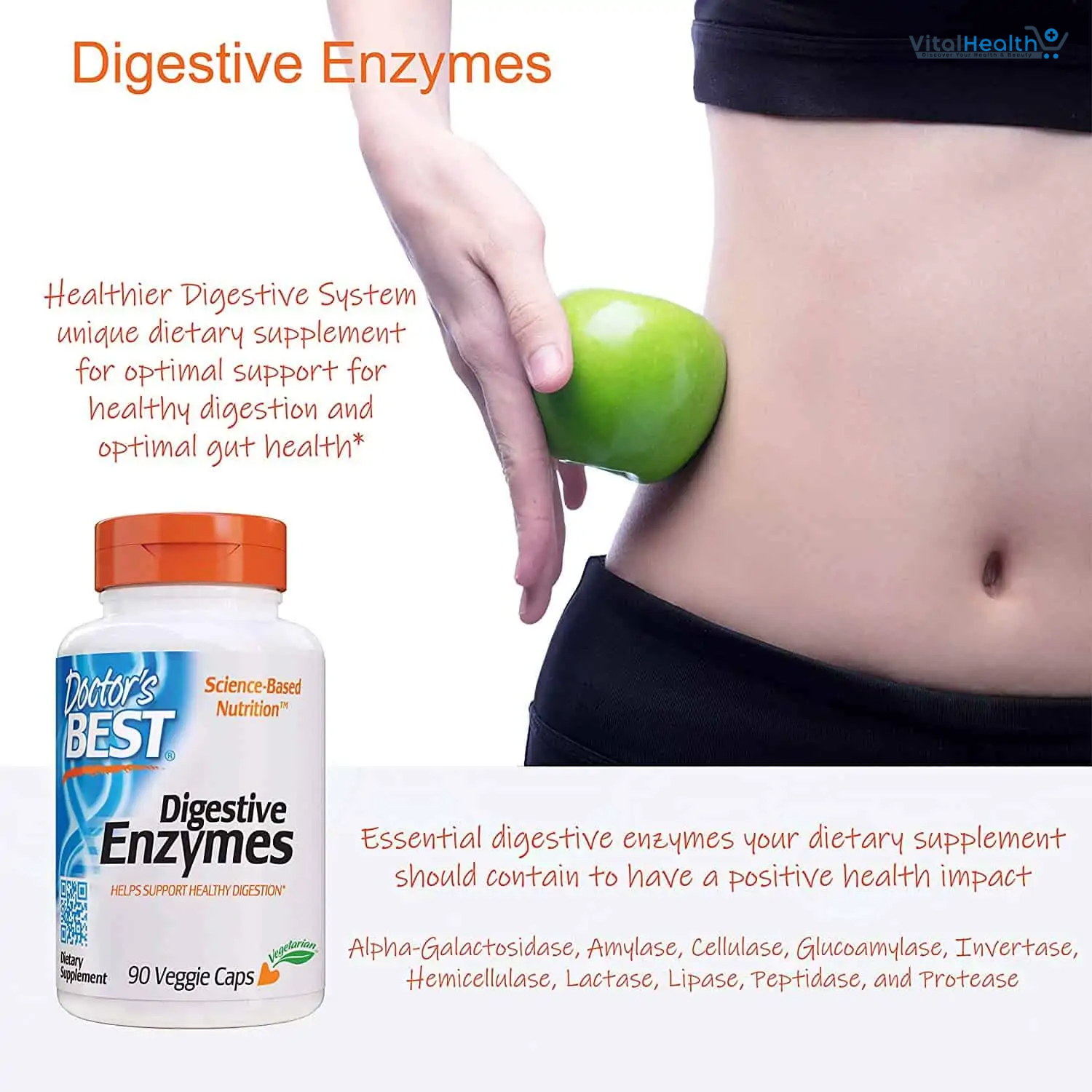 Doctors Best Digestive Enzymes, Supports Digestive Wellness, Non-GMO, Vegetarian 90 Veggie Caps