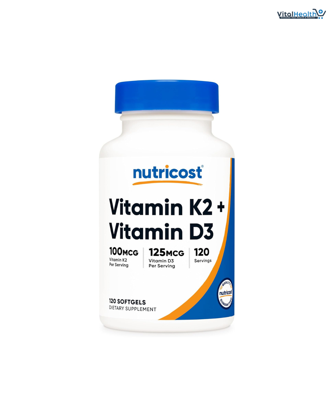 Nutricost Vitamin K2 (MK7) (100mcg) + Vitamin D3 (5000 IU) 120 Softgels - Gluten Free and Non-GMO