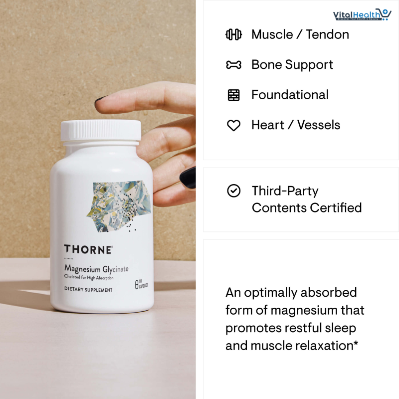 THORNE Magnesium Glycinate 120mg | Chelated Magnesium Capsules 90 Servings